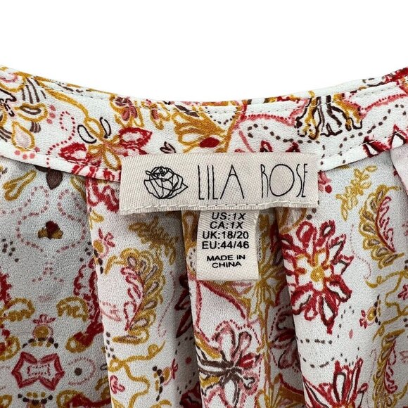 Lila Rose  Womens 1X Top Sleeveless Floral Multi Yellows Reds Off White - Picture 3 of 10